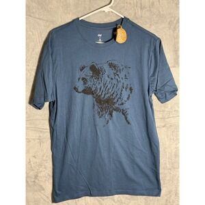 Dip Mens 100% Organic Cotton Bear Graphic T-Shirt Blue S Eco Friendly New NWT